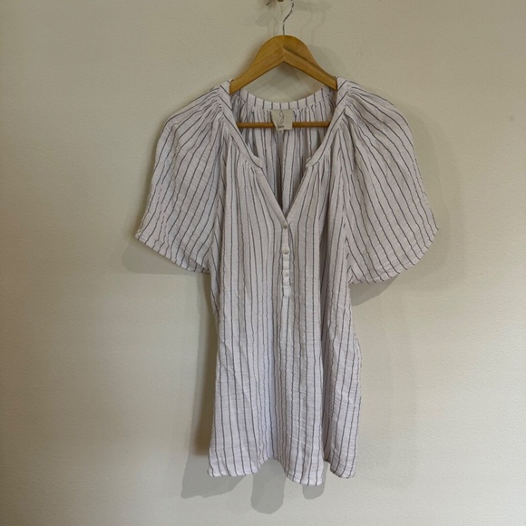 Joie Blouse Women's 3X White Striped V-Neck Lightweight Resort Vacation Casual - Picture 2 of 5